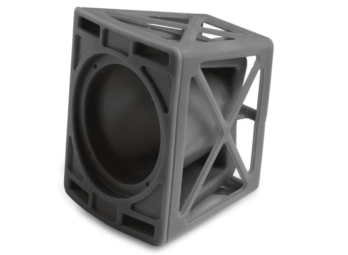 Image of a speaker housing prototype 3D printed with Formlabs SLA technology