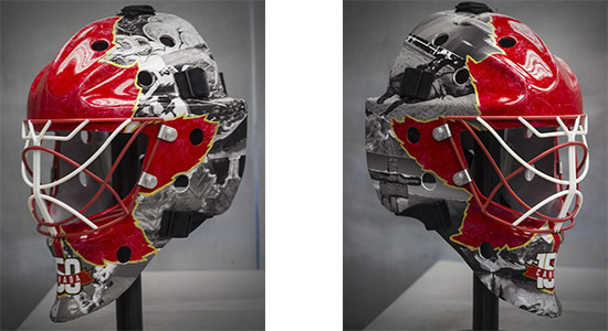 side view of the 3d printed goalie mask that was made in honour of Canada's 150 