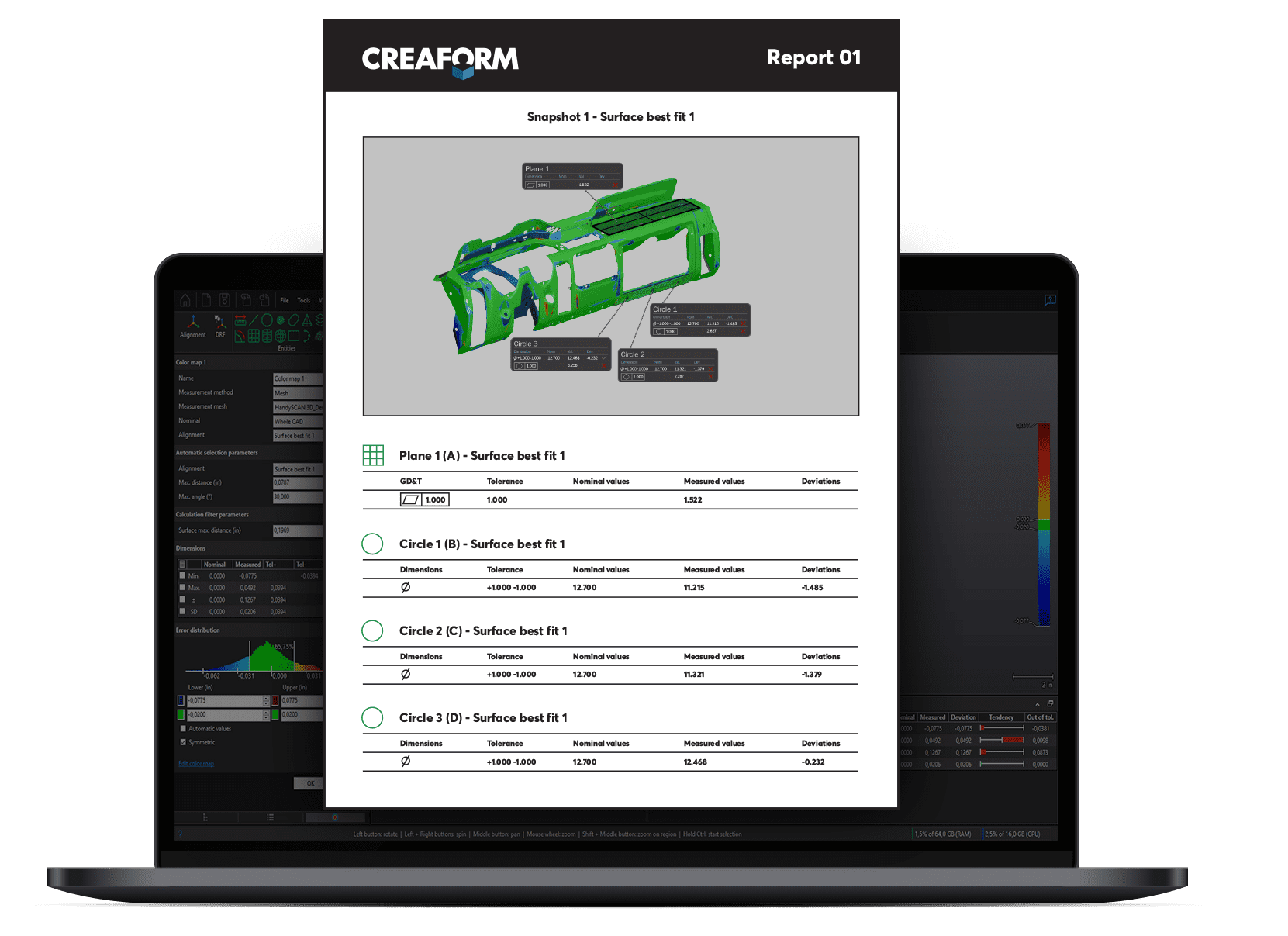 GRaphic representation of a report sample of Creaform VXinspect software