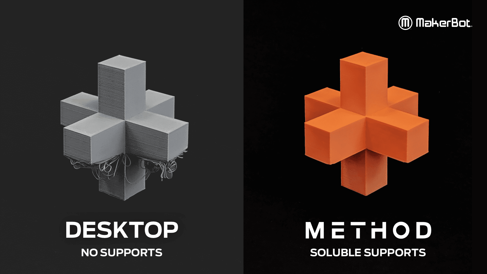 desktop 3D printer comparison soluble support (vs. no support)