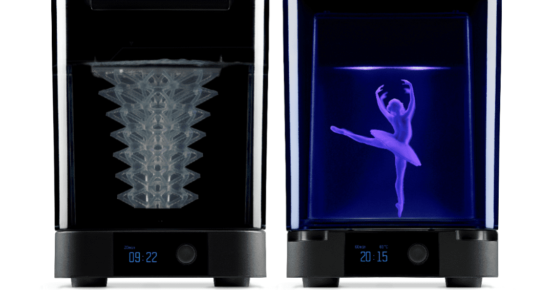 Image shows Form Wash and Form Cure SLA 3D printing post processing machines from Formlabs