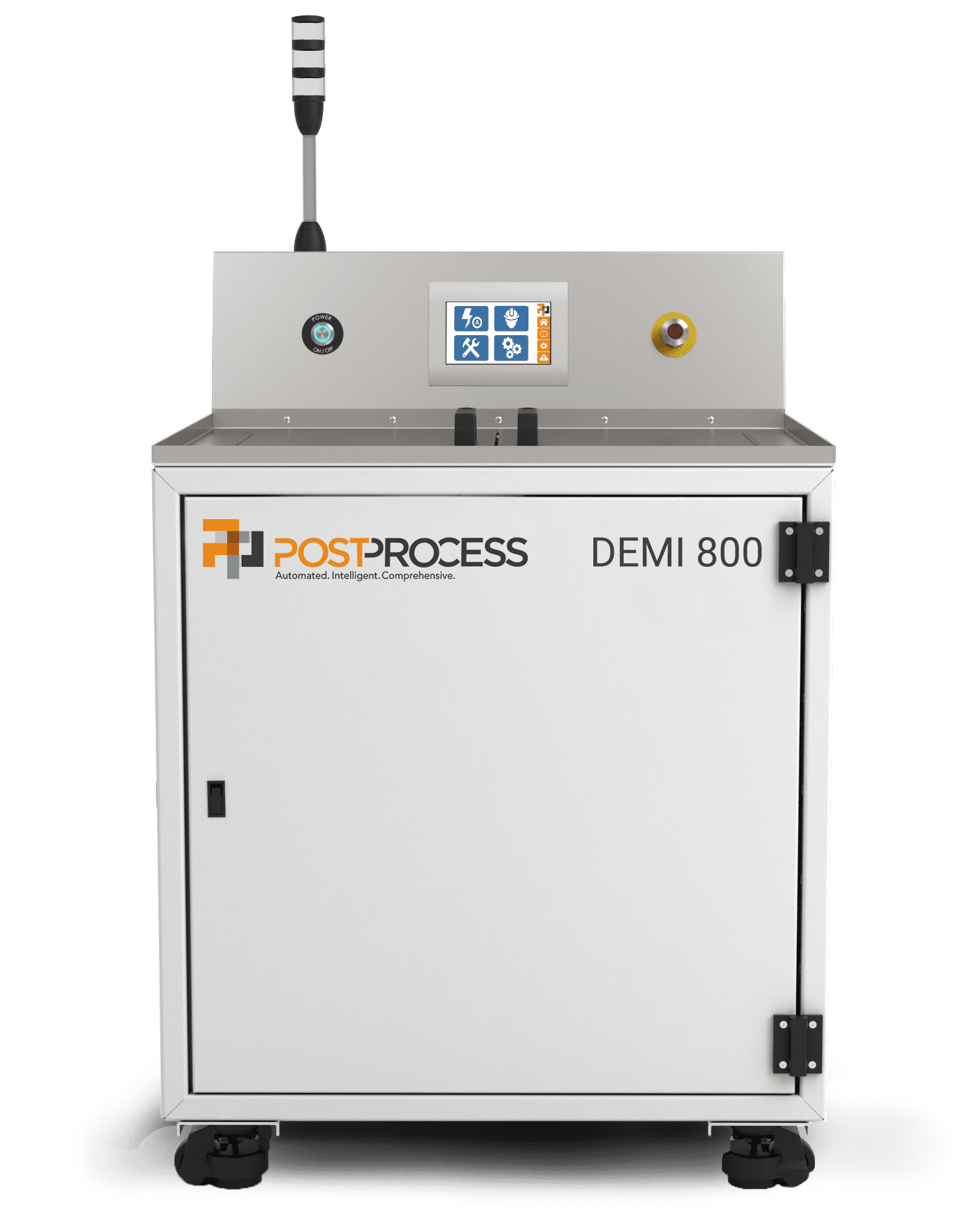 Image shows DEMI 800 post-processing machine for 3D-printed parts from PostProcess Technologies