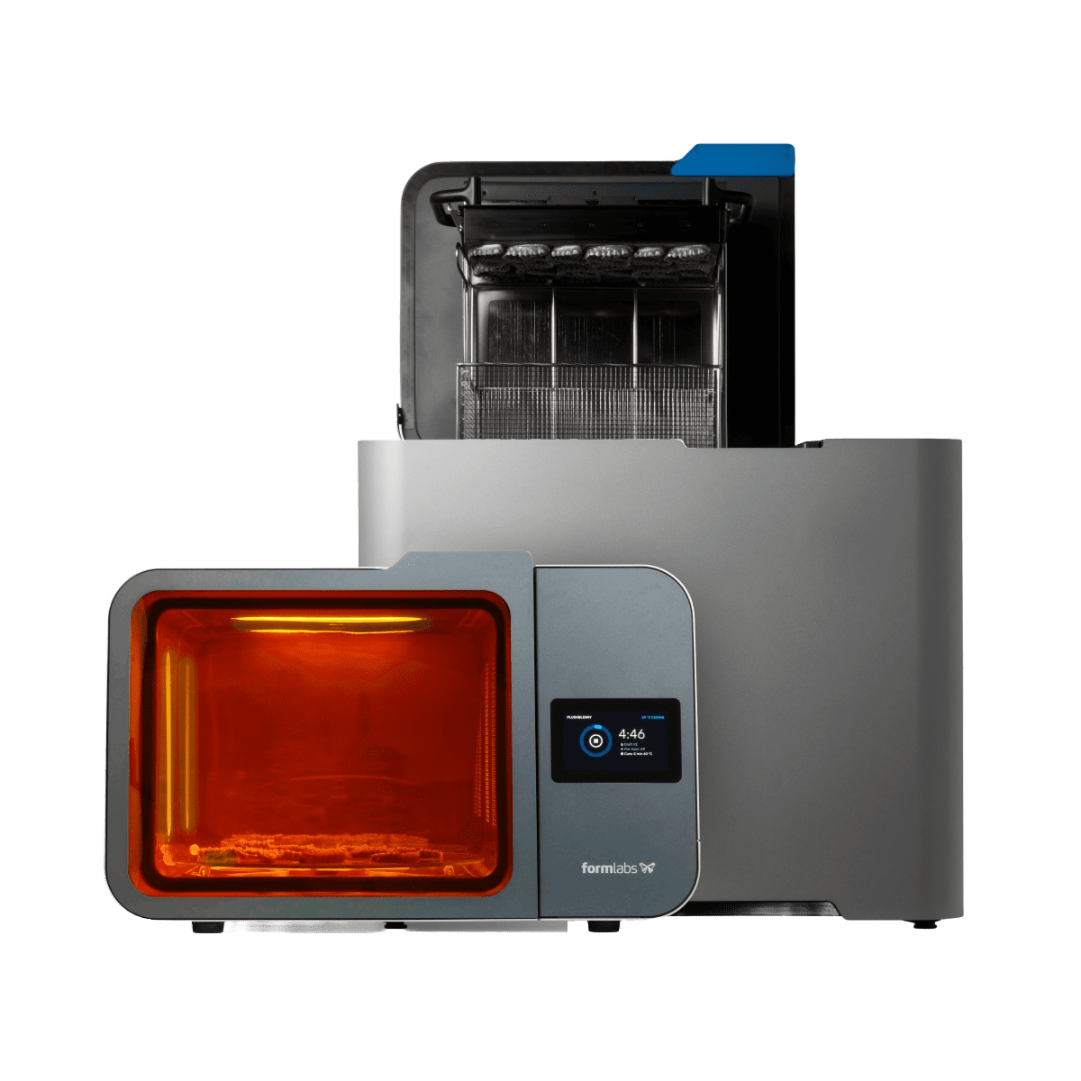 Image shows Formlabs post-processing systems, Form Wash L and Form Cure L
