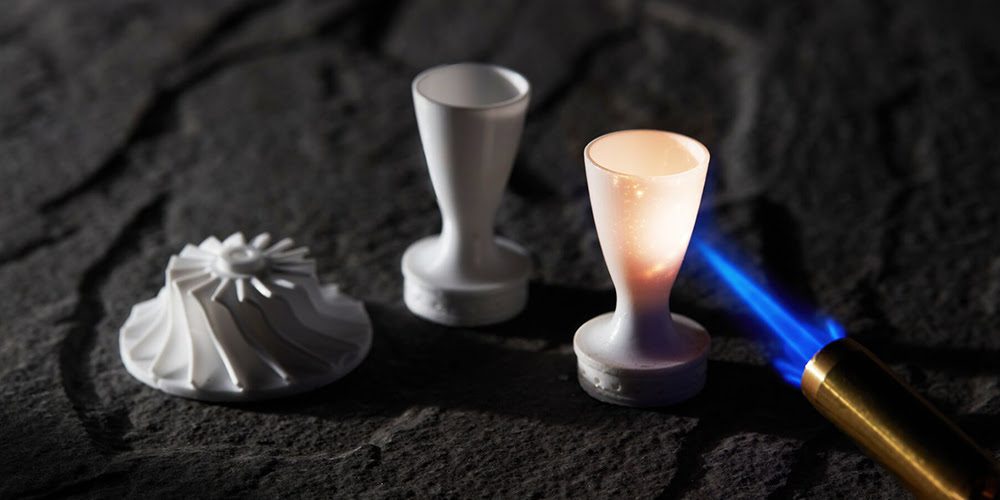 Image shows 3D printed parts with Alumina 4N ceramic resin from Formlabs