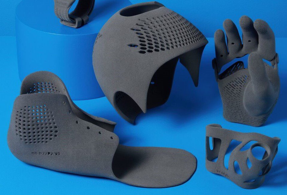 Image of several 3D-printed orthotics parts made with Formlabs Fuse SLA 3D printer