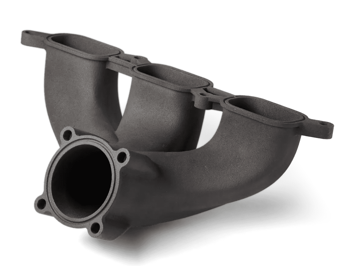 Image shows a manifold 3D-printed with Formlabs Nylon 11 carbon fiber