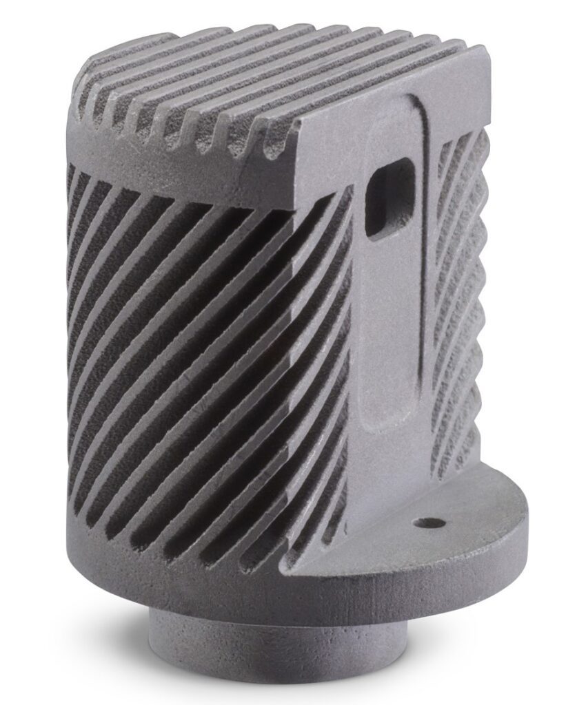 Image shows a metal 3D printed part with internal channels produced with DMLS 3D Printing