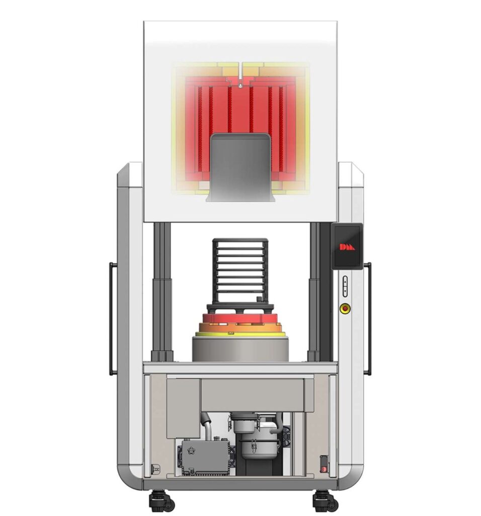 Image shows coloured infographic of Desktop Metal PureSinter vacuum furnace for debinding and sintering metal parts