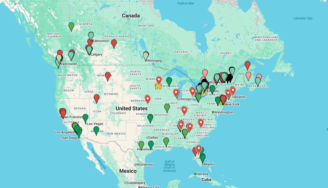 Image of a google North American map 