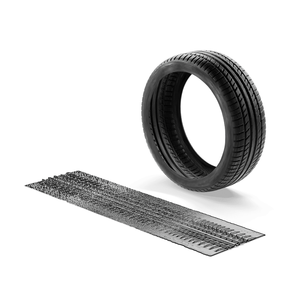 Image of a tire with a graphic representation of the tracks