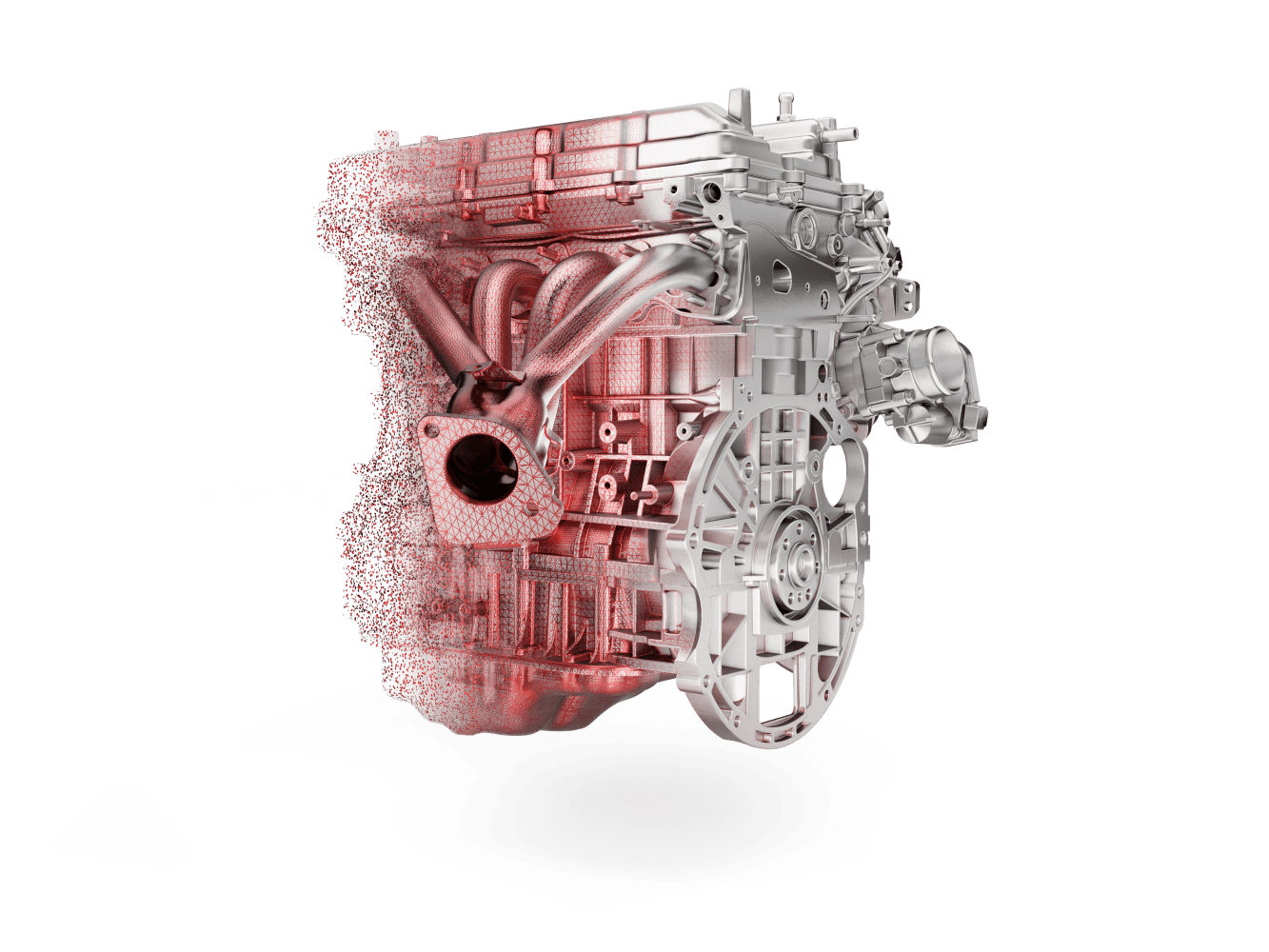 Graphic of a CAD auto engine with Geomagic Design X