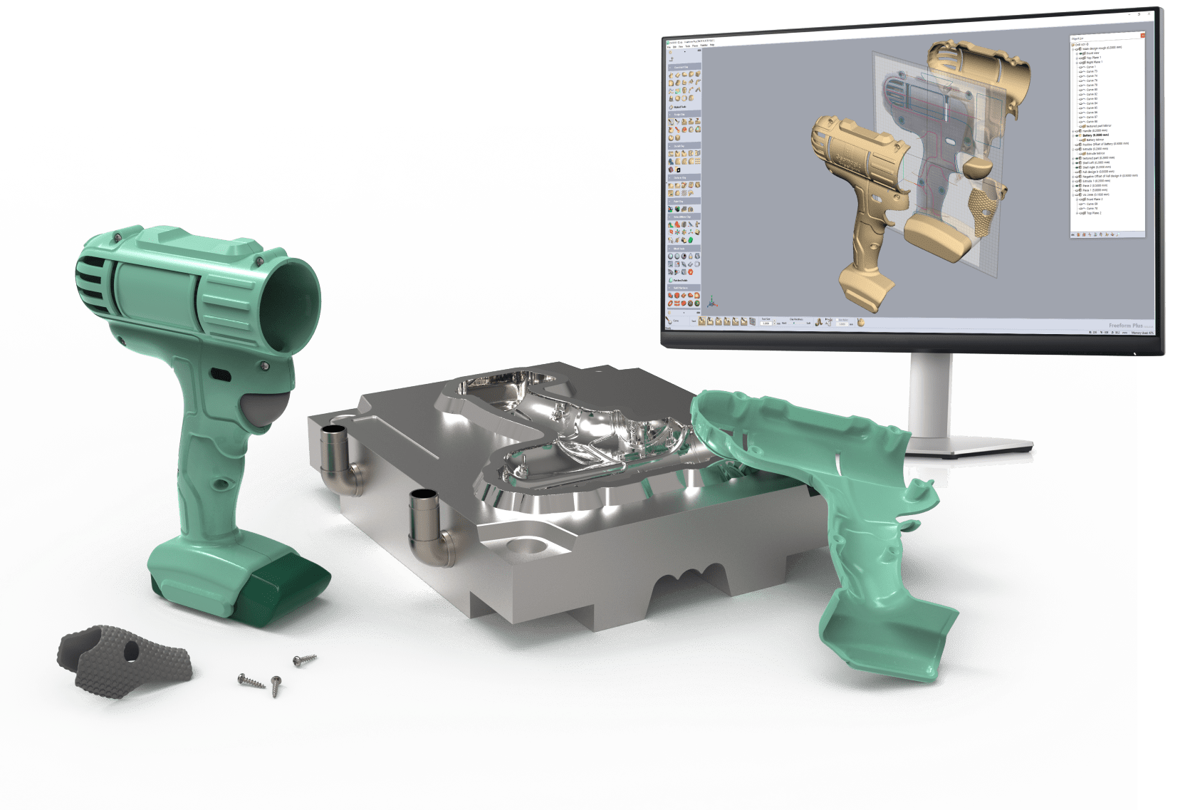 Image of rendering of industrial parts designed in Geomagic FreeForm software